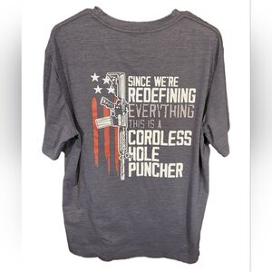 Funny Cordless Hole Puncher T-Shirt - Grey - Men's Large